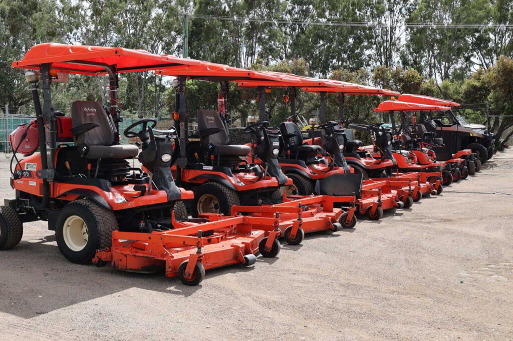 Large fleet of commercial mowers